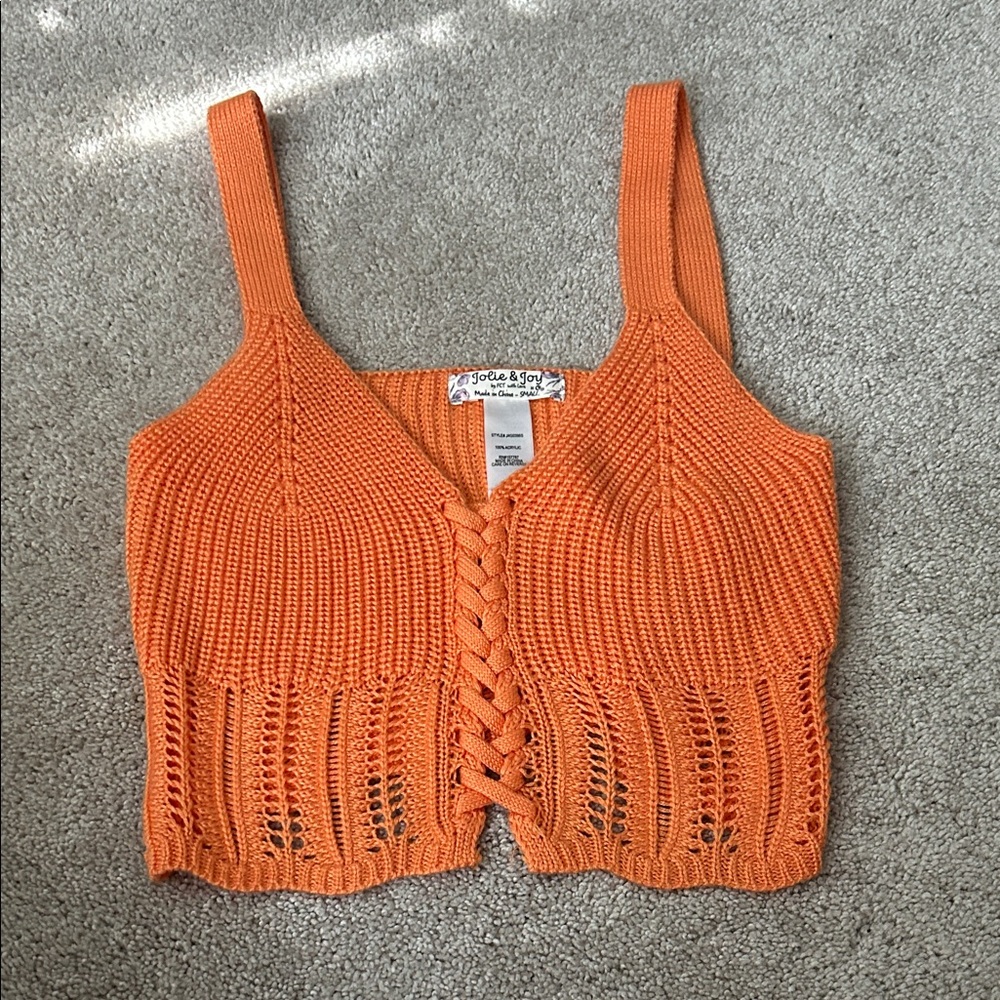 Orange Knit Lace-Up Tank Top